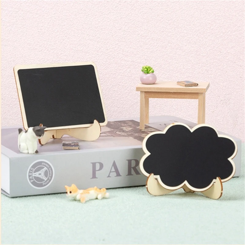 

1Set Mini Desktop Christmas Message Board Dollhouse Polygon wooden crafts Blackboard with Bracket Landscape Decor Toy Model