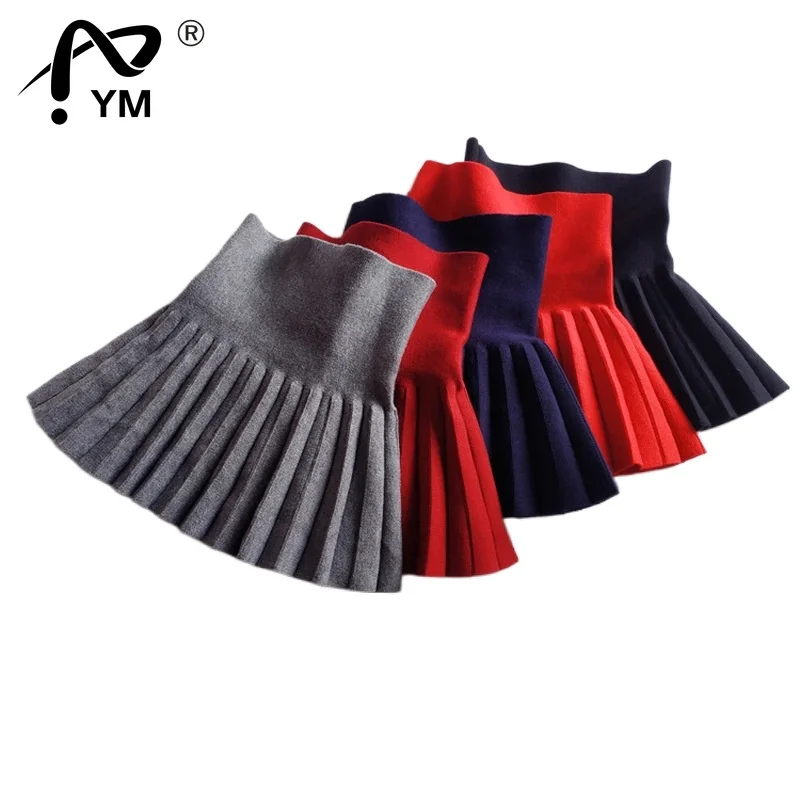 

New 2022Girls Skirts Autumn Winter Girls Faldas Tutu Children's All-match Cotton Knitted Miniskirts High Waist Pleated Skirt
