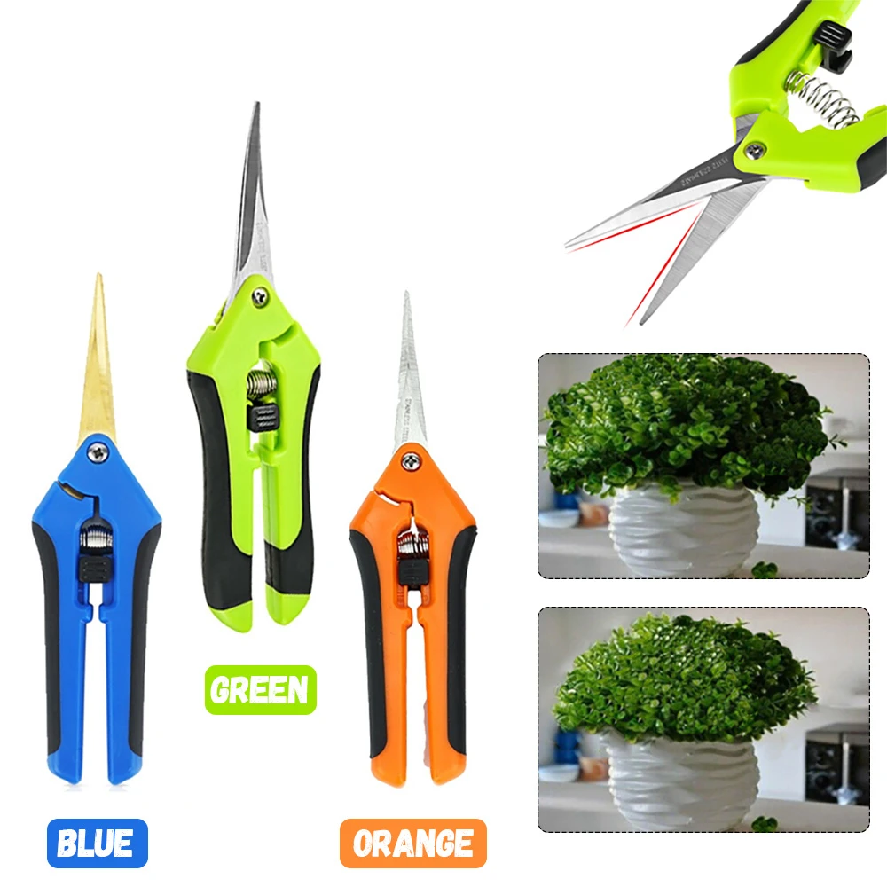 

Stainless Steel Garden Pruning Shear Straight Blade Shears Elbow Cut Tools for Shrub Trimmer Household Leaf Potted Branch Pruner