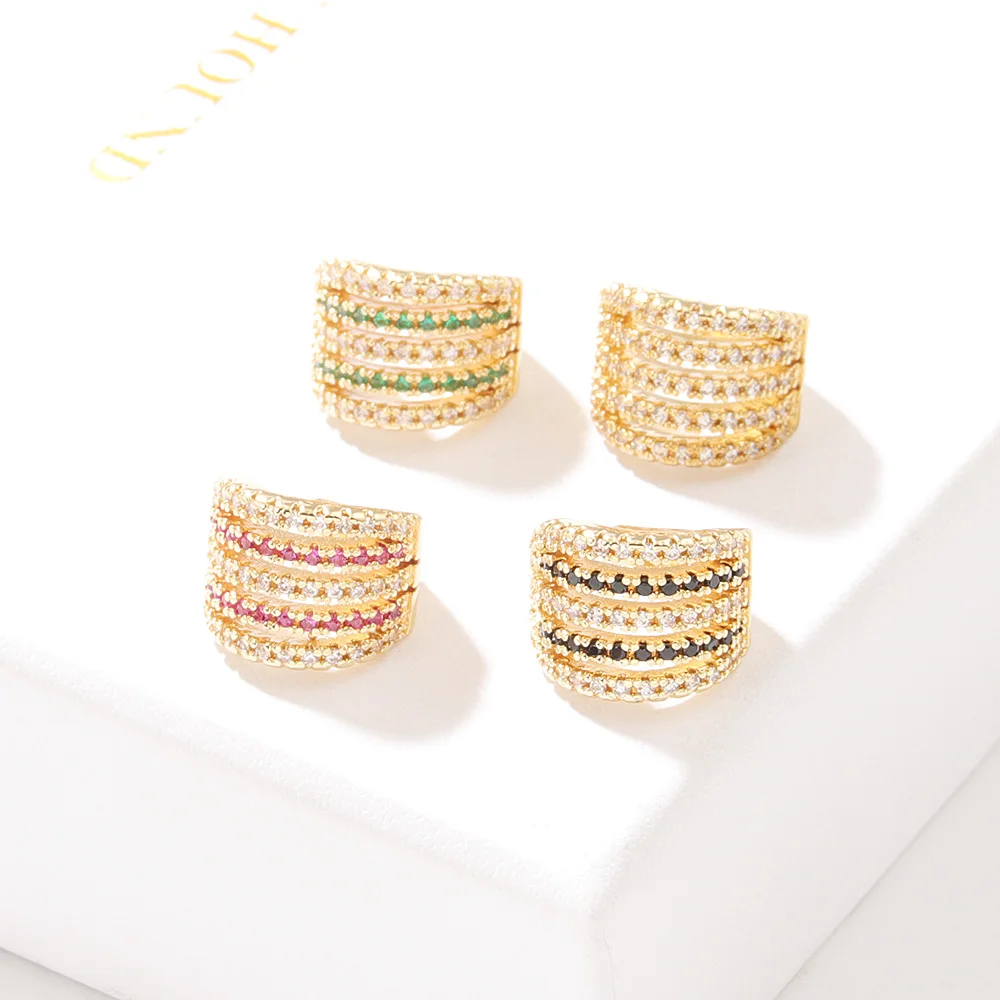 

New Fashion Charm Copper CZ Multi-layer Ear Cuff Clip on Earrings Female Trendy Crystal Stackable Earcuffs No Pierced Jewelry