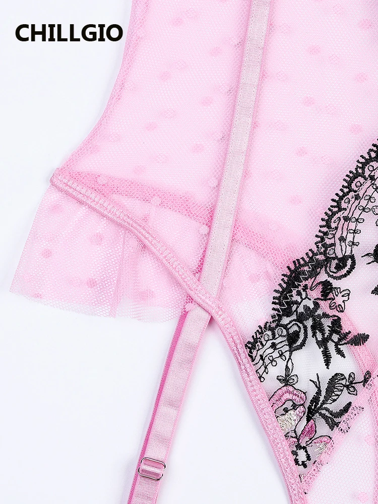 Женское прозрачное боди CHILLGIO розовое милое интимное Эротическое Сетчатое на