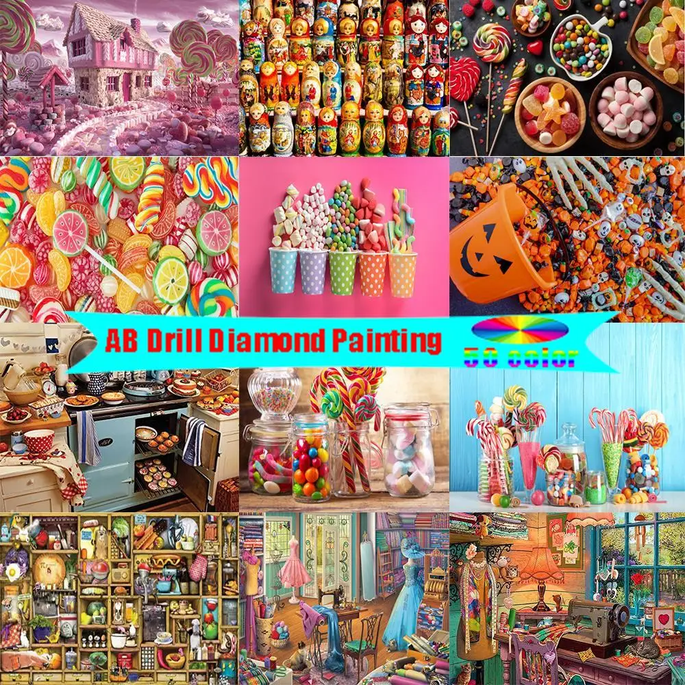 

AB Drill Full Diamond Mosaic Photo Candy Paintings on the Wall Diamont Painting Tools Diamonds for Crafts Embroidery Accessories