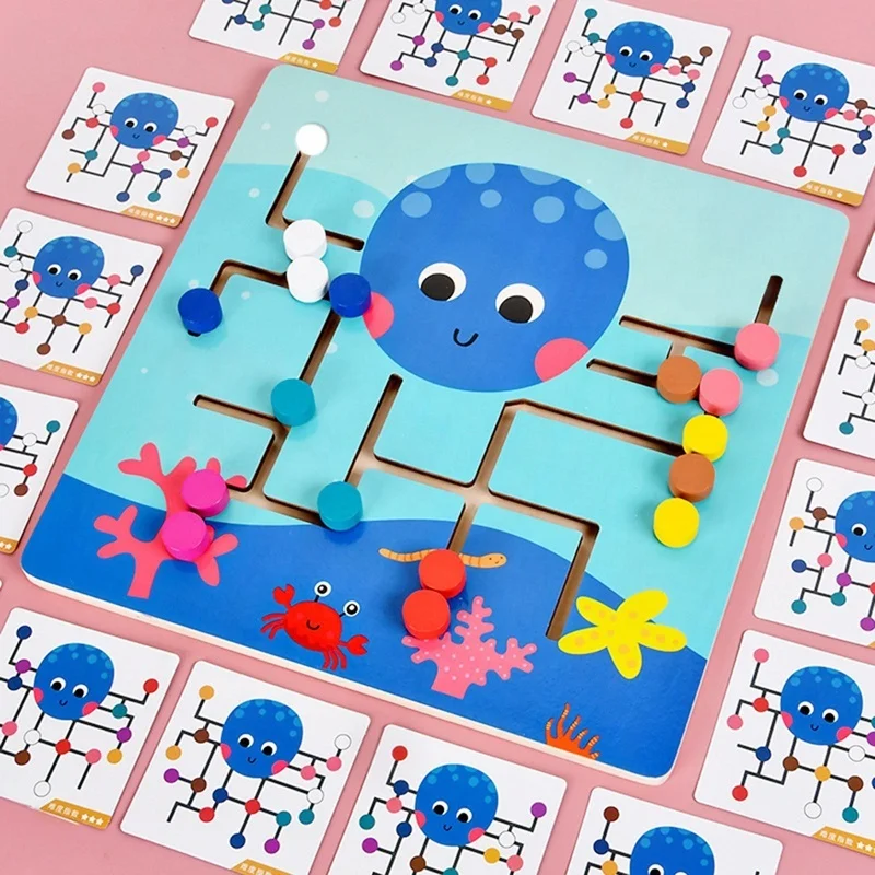 Детская деревянная игрушка Монтессори лабиринт-осьминог ходячая игра набор для