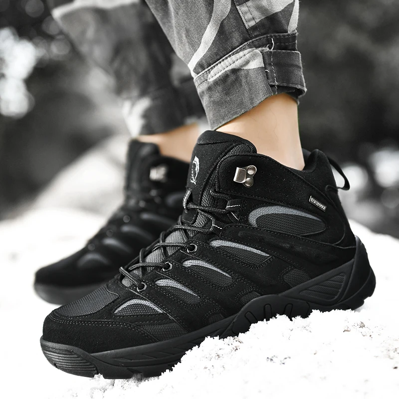 JIEMIAO High Quality Outdoor Men Hiking Boots Non-slip Military Combat Boots Tactical Training Army Boots Trekking Snow Boots