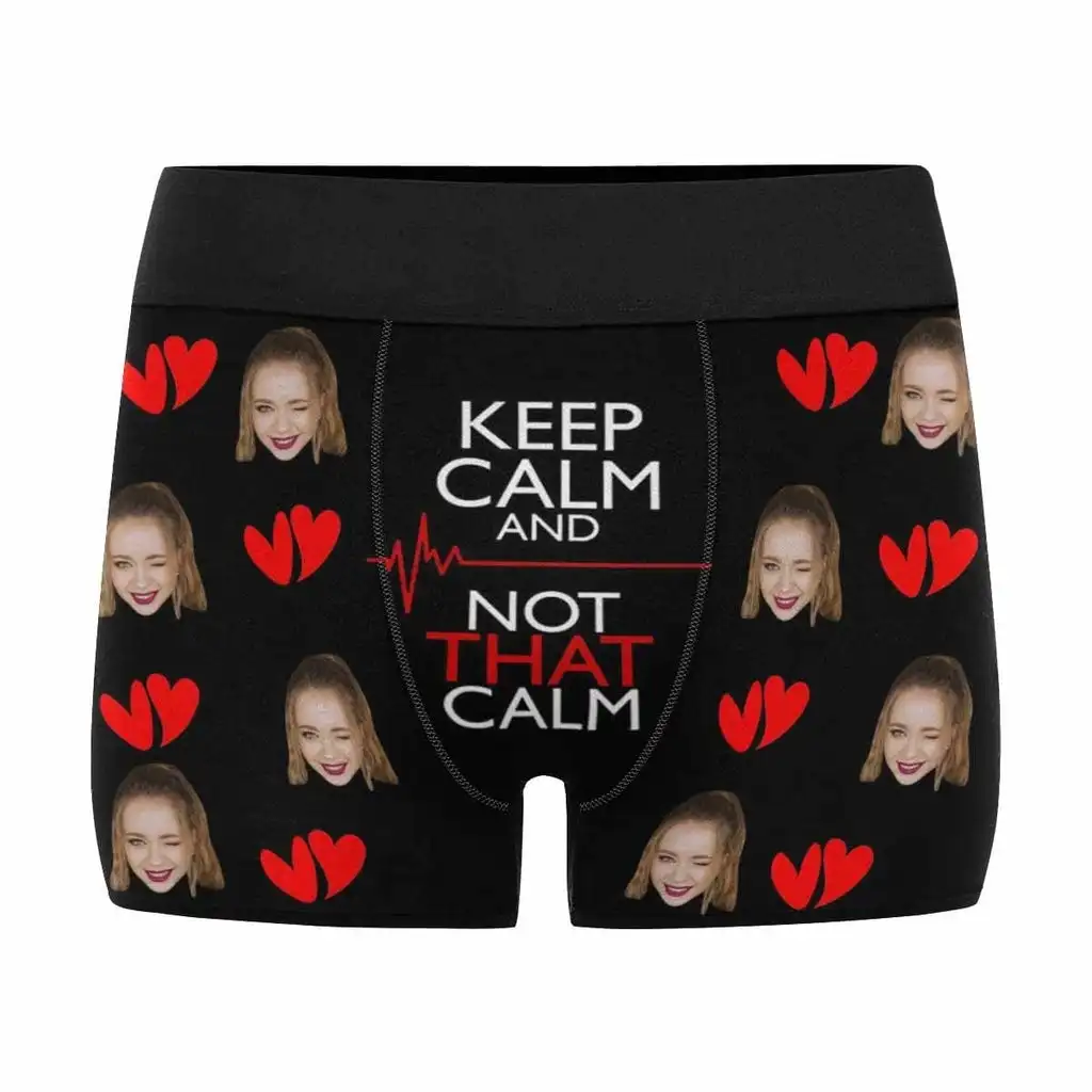 Черные мужские боксеры с надписью Keep Calm на заказ принтом брифы подарок день