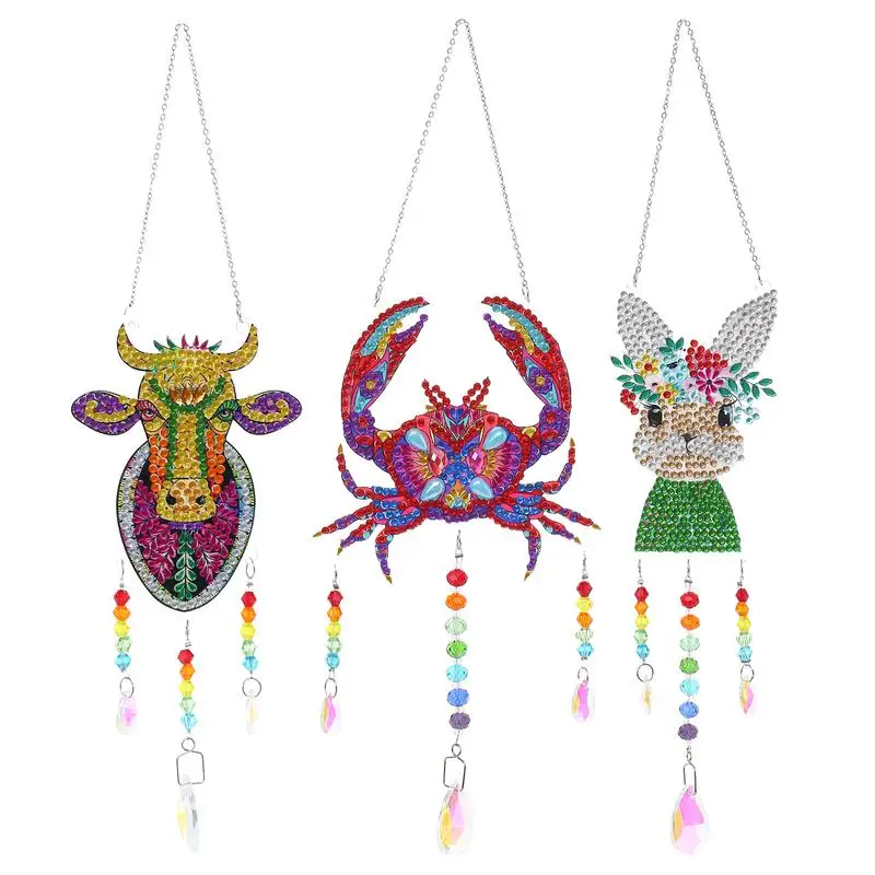 

Животные 5D бриллиантовые ветряные колокольчики для наружного декора окон животное подвесное украшение для дома и улицы корова Краб кролик