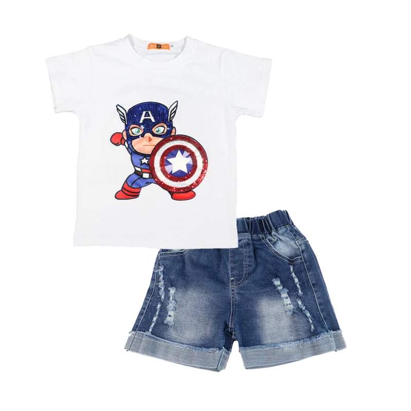 Новый комплект для мальчиков летняя хлопковая детская одежда с коротким рукавом