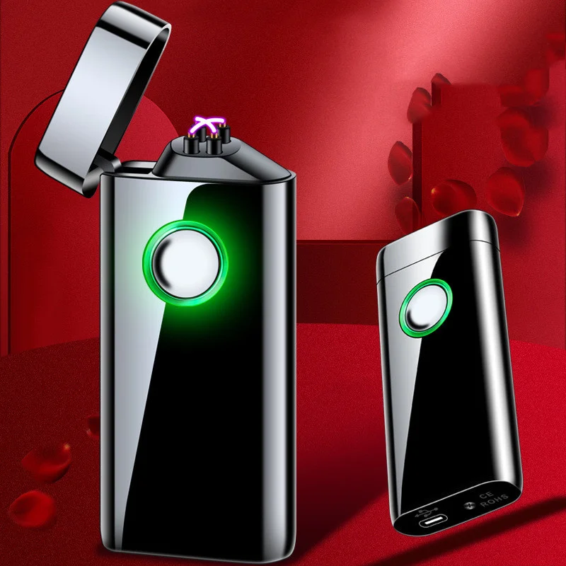 

New Large Capacity Battery Windproof Lighter Dual Arc Plasma Lighter LED Display USBType-C Rechargeable Lighter Men's Gift
