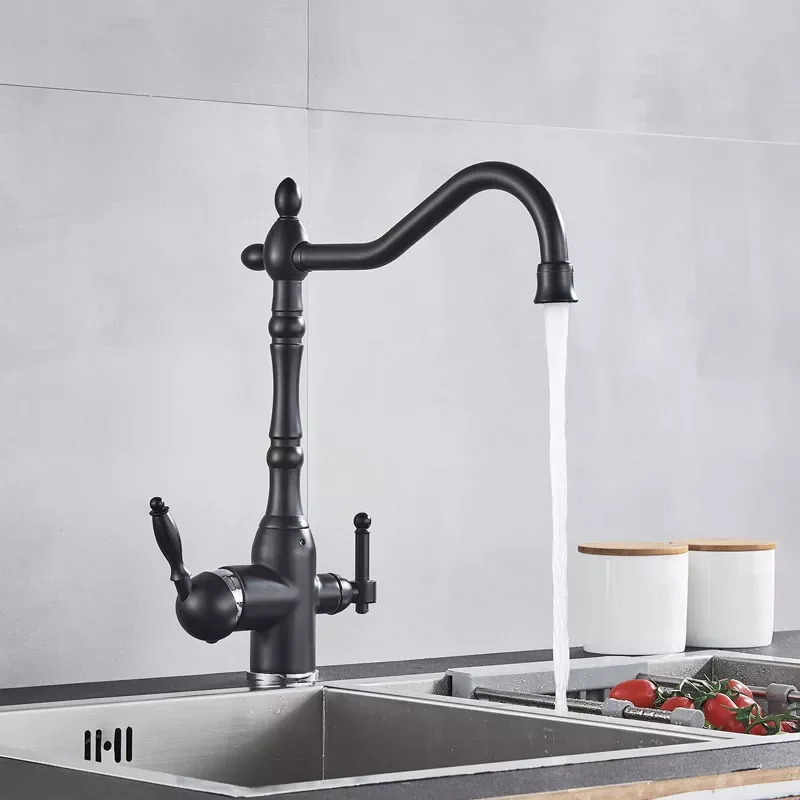 

Golden Filter Kitchen Faucet Purified Cold Hot Water Mixer Crane Tap Antique Brass Deck Mount Sink Faucets For Kitchen