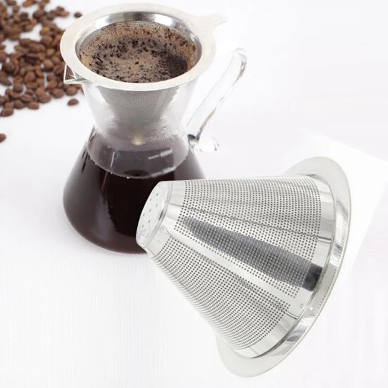 

1pcs Stainless Steel Mesh Pour Over Cone Coffee Dripper Filter Tea Strainer Funnel Reusable Replacement Permanent Basket Filter