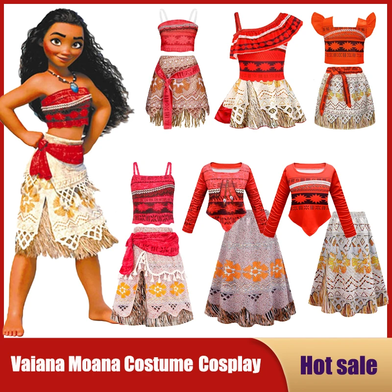 

Moana Dress Kids Girl Clothes Cosplay Princess Vaiana Party Costume Children Birthday Carnival Christmas Attire Necklace Wig Set
