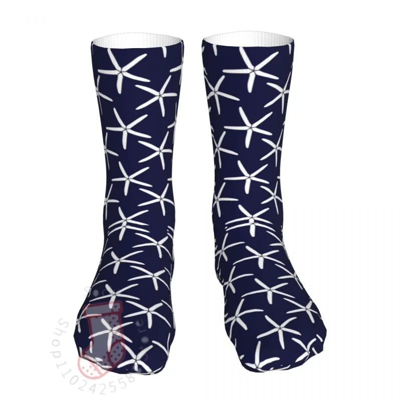 

Compression Blue And White Starfish Woman Socks 2022 Men Sport Sock