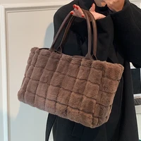 splicing faux fur big designer woman handbags lady soft warm plush fluffy shoulder satchels bags 2022 brand kawaii totes