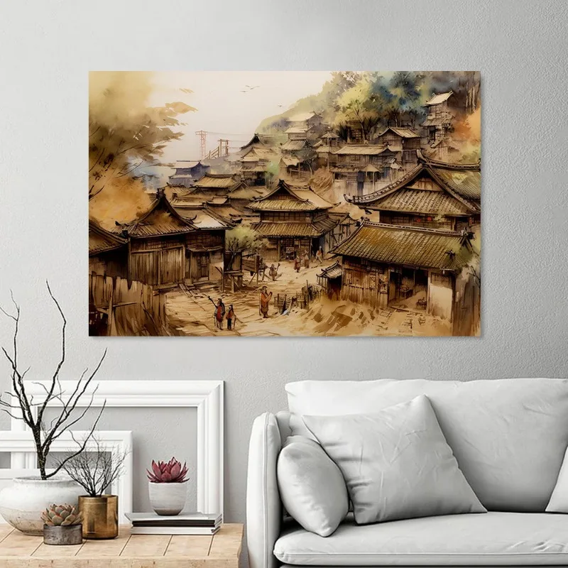 Японские постеры и принты самурая Миямото Мусаси Картина на холсте настенное