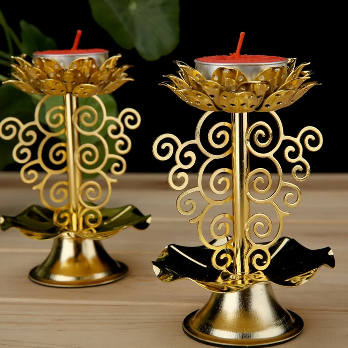 

Holder Lotus Lamp Candlestick Stand Diwali Indian Decor Oil Diya Lantern Holders Gold Tealight Flower Brass Lamps Pooja Crystal