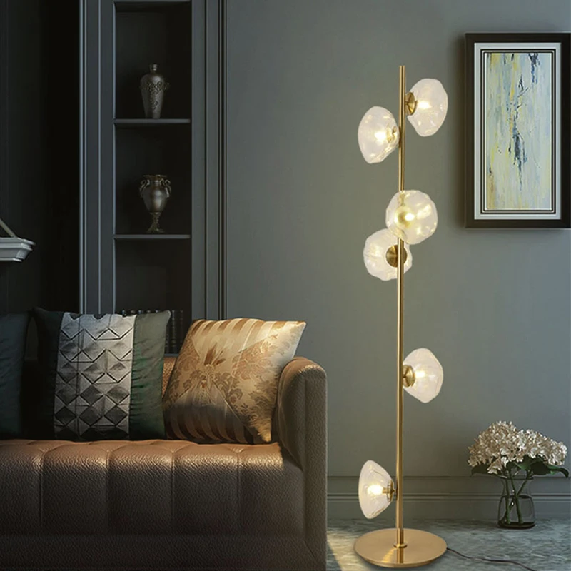 

Clear Glass Floor Lamps LED Lighting Gold Nightlight Room Decor Cloud Artistic Home Decoration Bedside Stand Lights for Bedroom