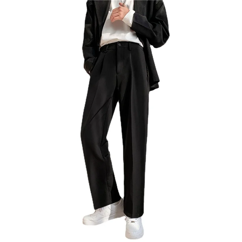

Spring Summer Men's Simple Pendant Sense of Small Trousers Korean Version of The Trend Straight Wide Leg Leisure Suit Trousers
