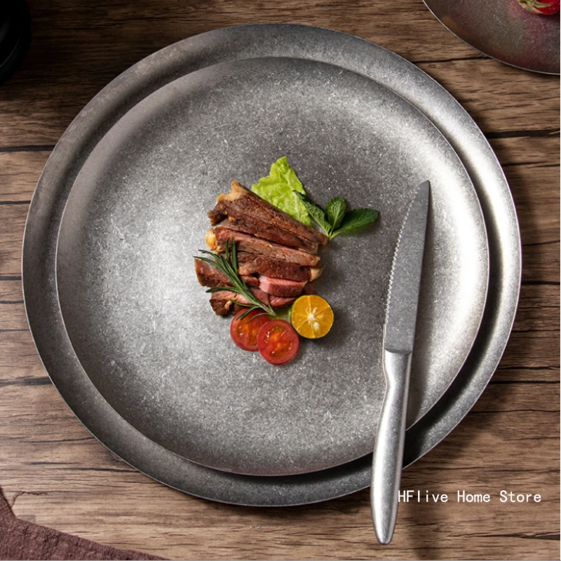 Винтажная десертная тарелка из нержавеющей стали 304