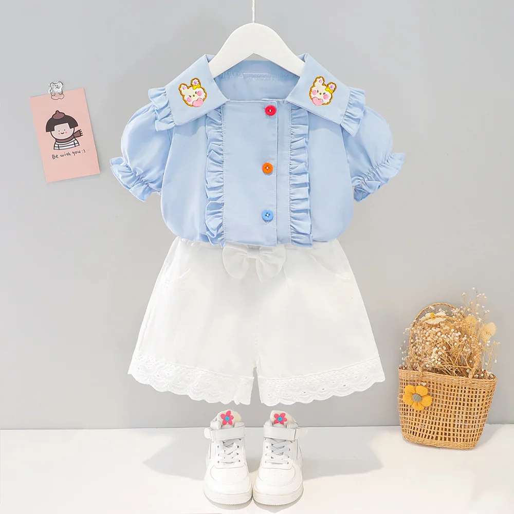 

2022 new kids girls clothes outfits baby girl summer clothes set short sleeve and short pants two piece
