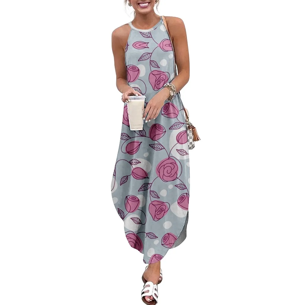 

Женский сарафан на бретельках, длинное платье с цветочным принтом, без рукавов
