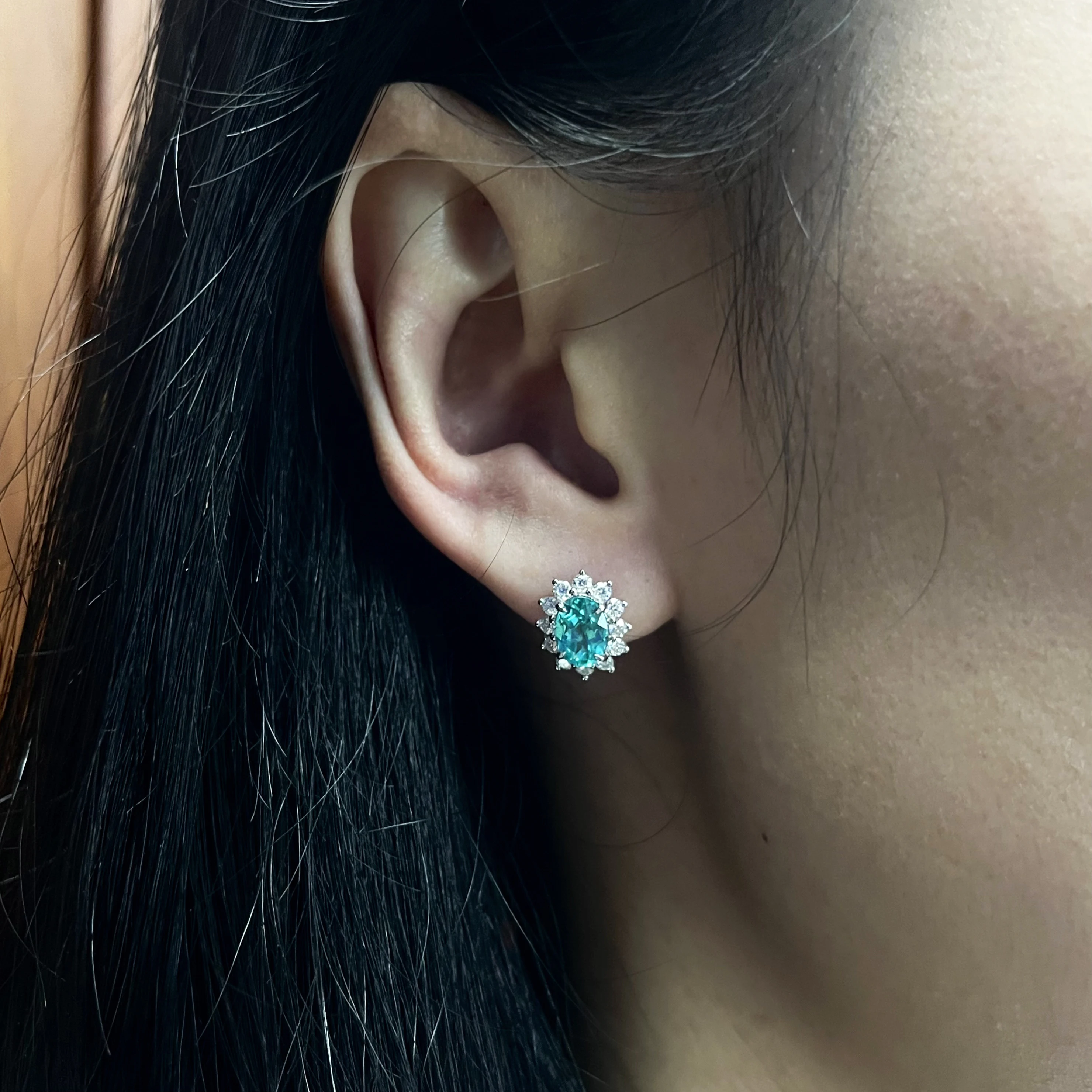 Серьги-пусеты из стерлингового серебра S925 с культивированными камнями Параиба, 2,4 карата, в стиле принцессы Дианы, для женщин. (art.: 3920da4b23920) - 3920da4b23920