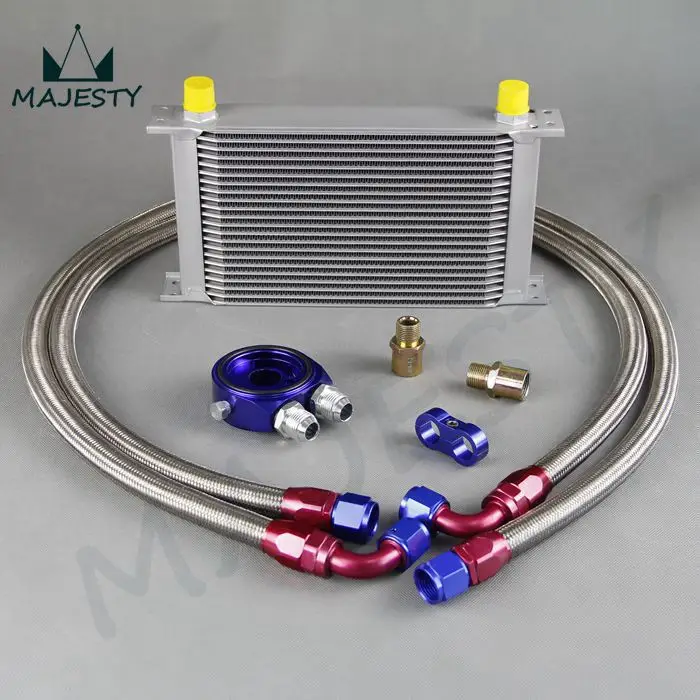 

22 ROW AN-10AN UNIVERSAL ENGINE TRANSMISSION OIL COOLER SILVER+ FILTER KIT BLUE