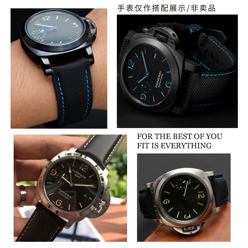 Nylon Texture Leather Watchband for Panerai PAM01661|441 Marina Watch Strap Black Blue 22mm 24mm 26mm belt Accessories Bracelets