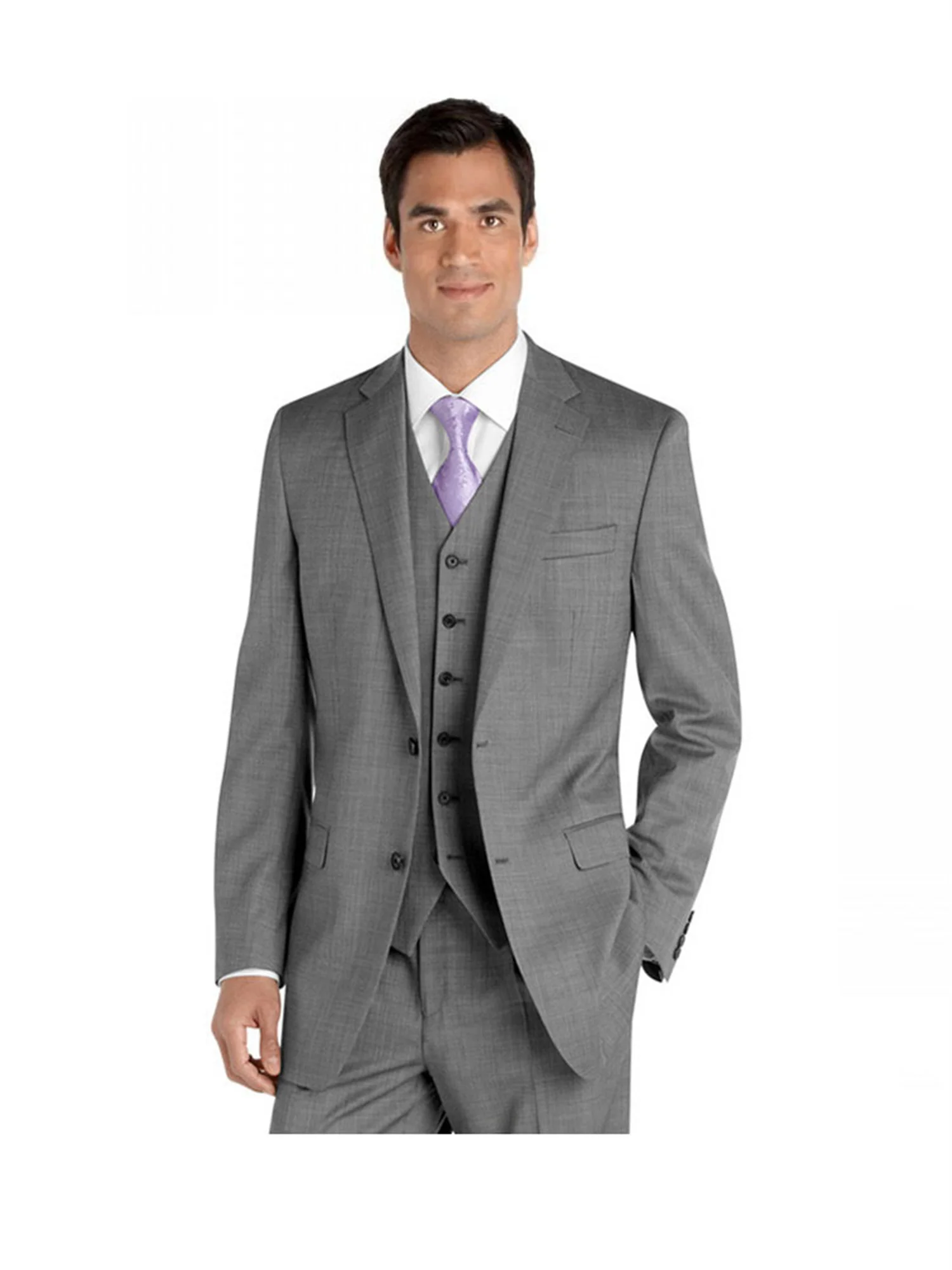 

Notched Lapel Two Button Groomsman Gray Tuxedos Male Wedding Suits Handsome Blazer ( jacket+Pants+vest)