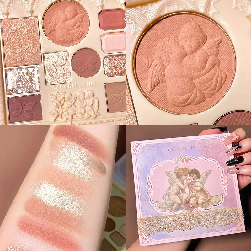 Angel Relief Eye Shadow Cheerflor Amusement  Embossed Blush Highlight Integrated Eye Shadow Pallete Milk Tea Color