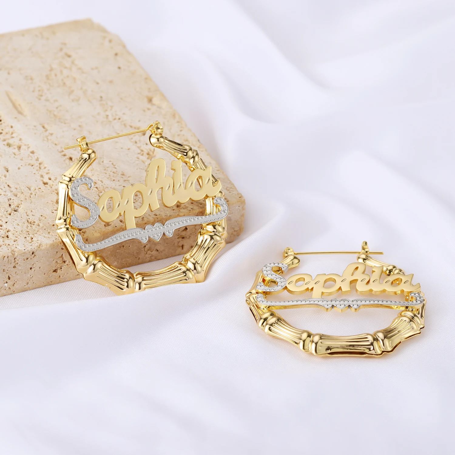 Women Earrings Custom Name Earring 18K Gold Plated Stainless Steel Earrings Bamboo Earrings Hoop Earring 2023 Jewelry For Women