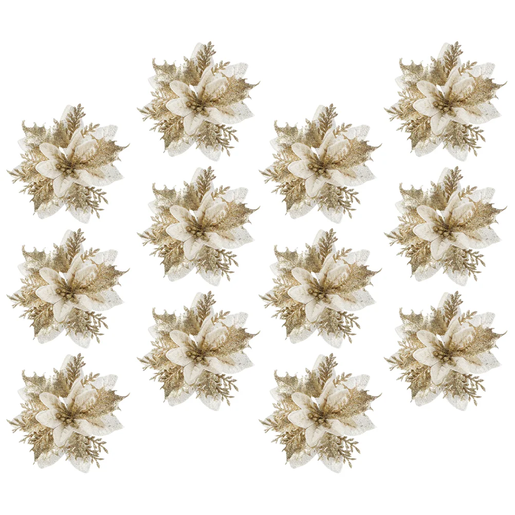 

Christmas Poinsettia Christmas Tree Poinsettia Ornament Decor Tree Decor Accessories Gold Powder Christmas Flower