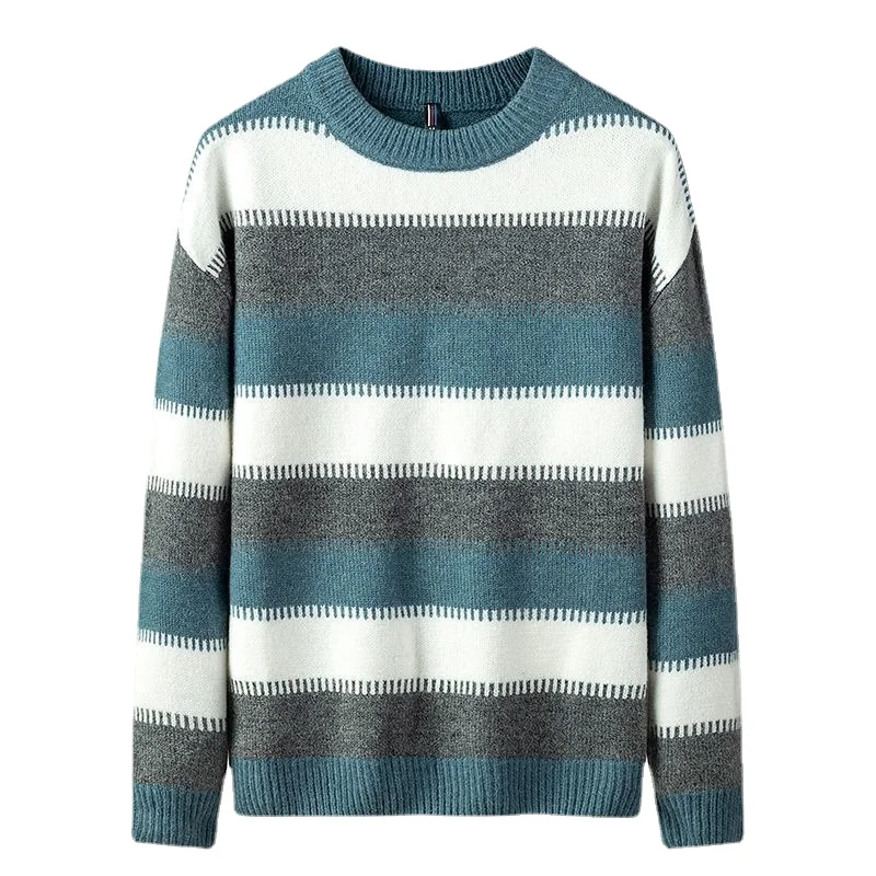 

Cashmere Cotton Blended Thick Pullover Men Sweater 2022 Autumn Winter Jersey Hombre Pull Striped Hiver Knitted Sweaters D217