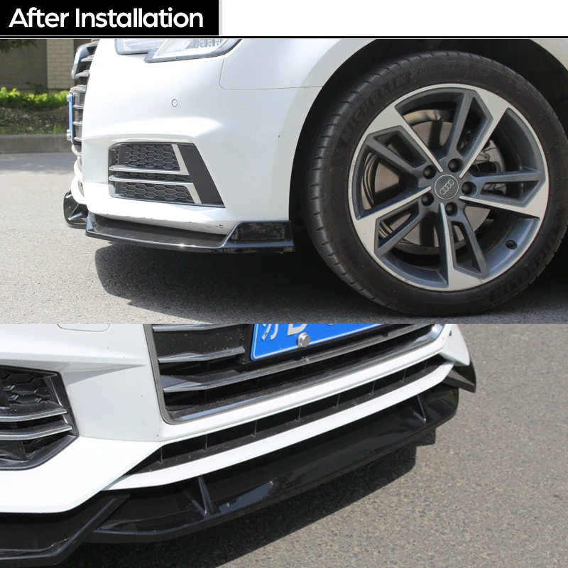 Фото Черный передний бампер с принтом из углеродного волокна, спойлер для Audi A4 B9 8W2, предварительно фейслифрованные модели S Line и Base 2016-2018 №3