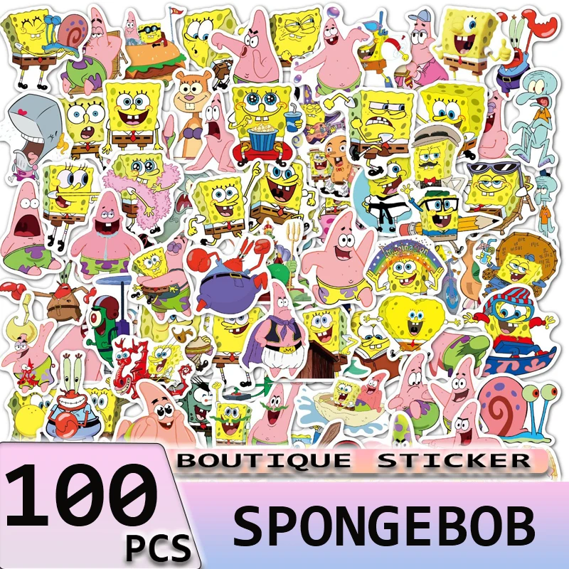 100 Pz Anime Spongebob Adesivi Cartone Animato Per Laptop Bicicletta Frigorifero Moto Bagagli Offerte Impermeabili Regalo Giocattolo Per Bambini