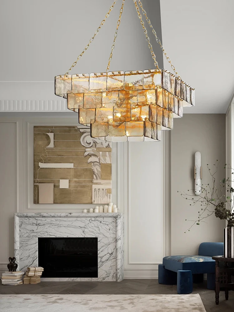 2024 Золотая квадратная прозрачная стеклянная люстра роскошное украшение для дома