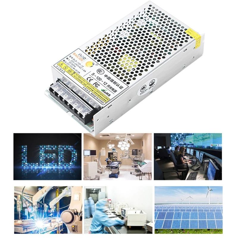 AC100-245V Универсальный Регулируемый импульсный источник питания 12V 10A Светодиодный источник питания