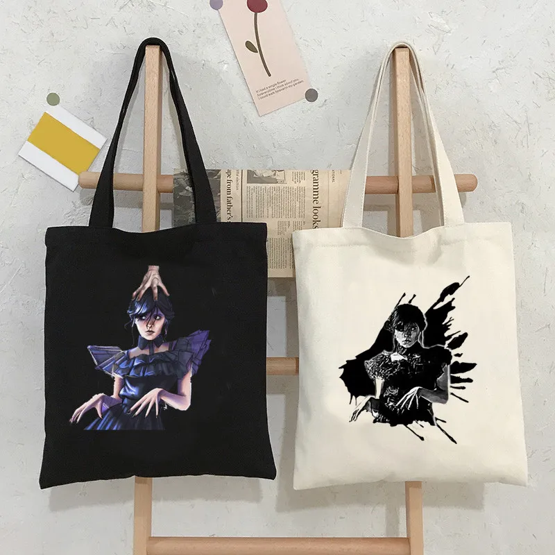

I Hate Everything Wednesday Addams Canvas Tote Bag Women Black White Shopper Handbag Reusable Shopping Bags Aesthetic
