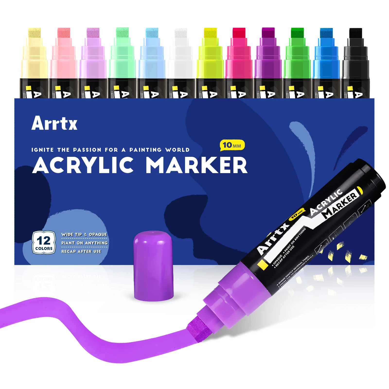 

Painting 12 Arrtx Tip Chisel Canvas Fabric Art Acrylic Porcelain 10mm Mug Wide Ceramic Markers, For Colors Rock Stone Pens Wood