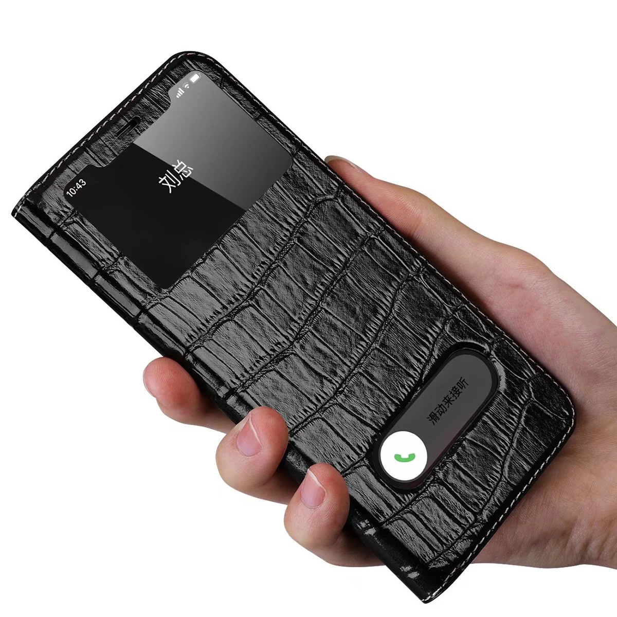 

Luxury 3D Texture Daul Window View Genuine Leather Wallet Case for iPhone 11/11 Pro/11 Pro Max Shockproof Defender Flip Cover