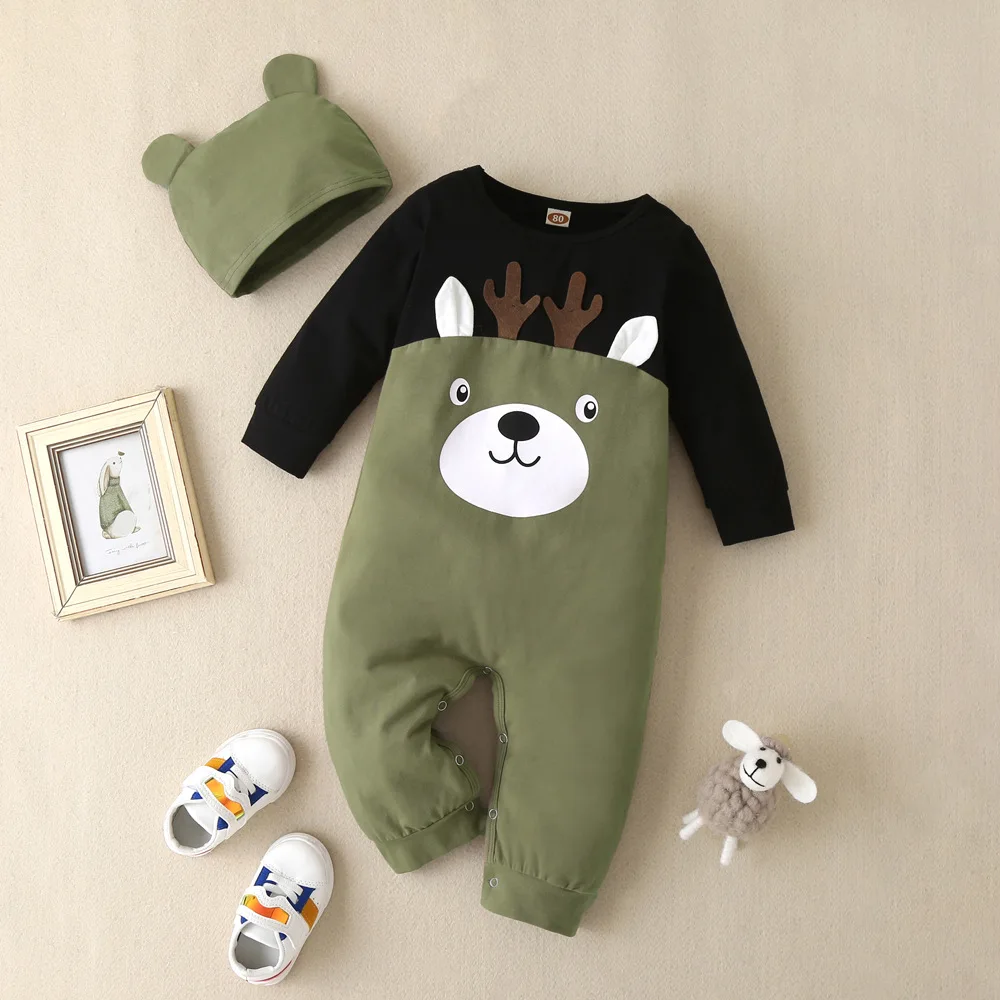 

New baby autumn and winter cartoon brown romper newborn cotton long-sleeved jumpsuit
