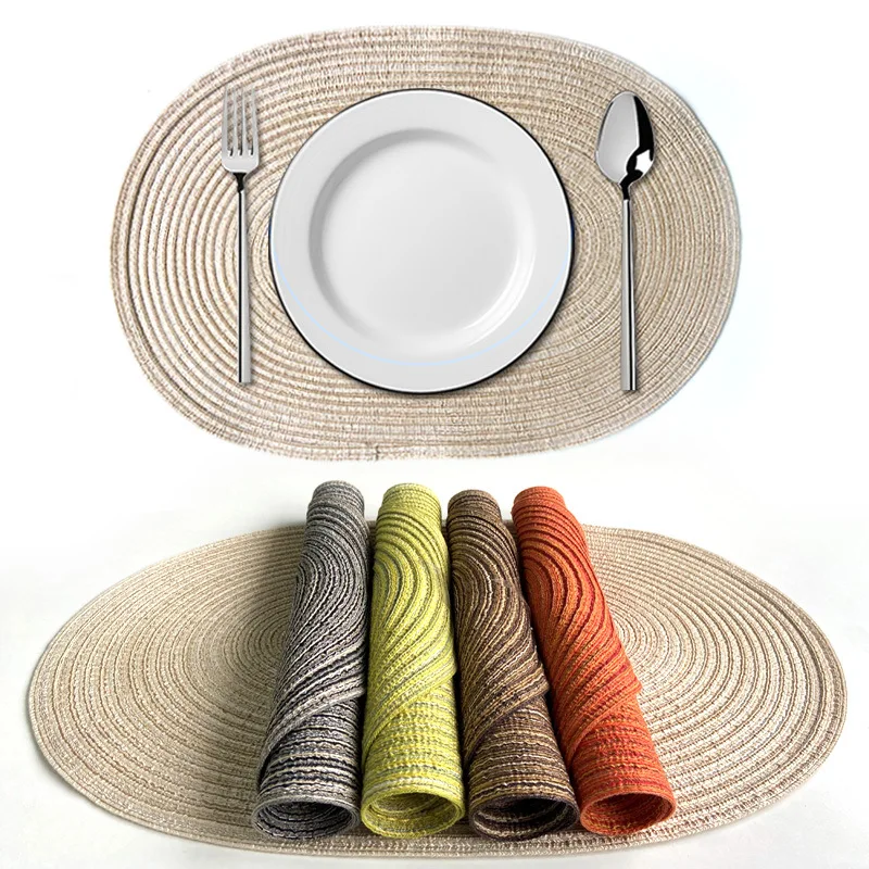 

Cotton Yarn Oval Placemat Japanese-style Ramie Insulation Coaster Pad Anti-scalding Pot Pad Home Hand-woven Decorative Table Mat