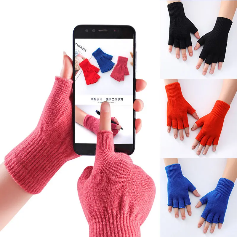 

1Pair Half Finger Fingerless Gloves For Women Men Knit Wrist Gloves Winter Warm Driving Outdoor Sports Gloves Winter