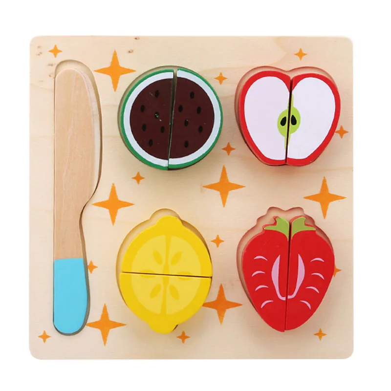 

Funny Baby Pretend Play Cutting Toy Wooden Fruits Dessert Set Educational Food Cognition 3D Puzzle Shape Matching Jigsaw Toy