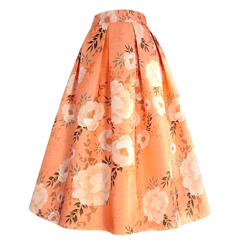 Женская длинная юбка миди элегантная винтажная красная с цветочной вышивкой и