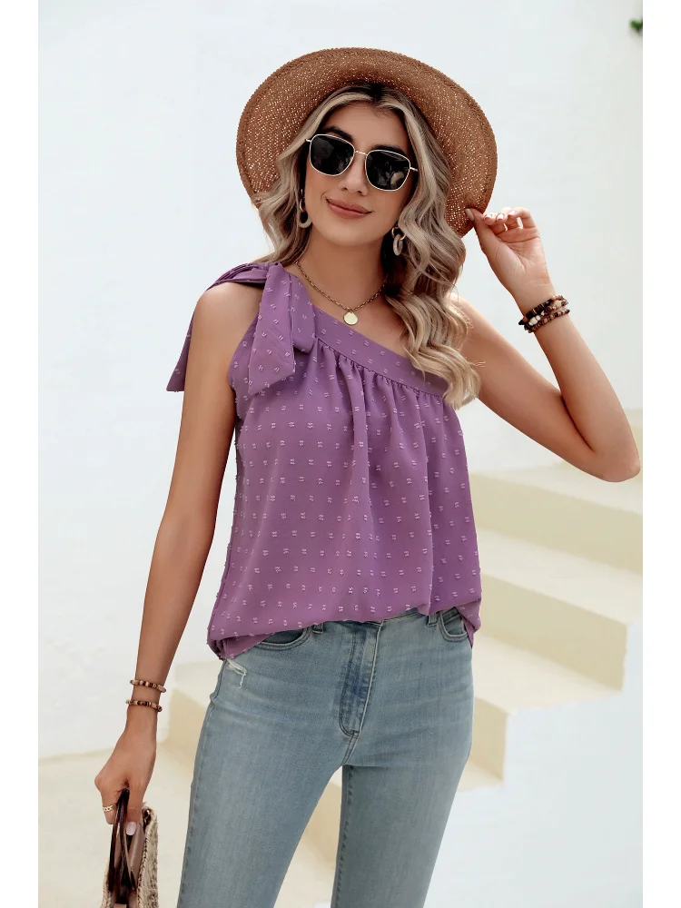 

Women Summer Solid Loose Tank Top Elegant Casual Fashion Office Lady Streetwear Pullover One Shoulder Sleeveless Top New 2023