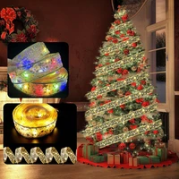 2m5m christmas double layer bronzing bow ribbon lights strings merry chistmas decoration for home xmas tree hanging ornaments