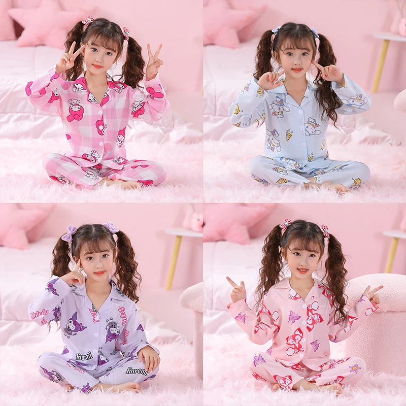 

Kawaii Anime Sanrio Cinnamoroll Children's Pajamas Set Cute Cartoon Kuromi My Melody Long Sleeve Clothes Toys for Girls