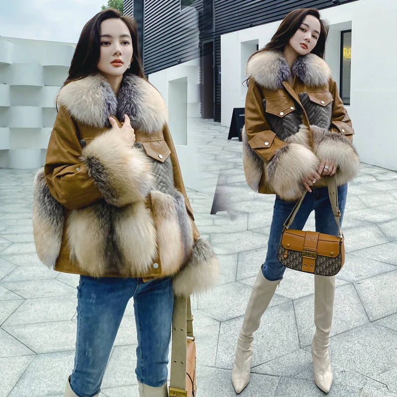 OFTBUY 2021 новинка натуральный лисьий мех норковый кожаный пуховик пальто зимняя