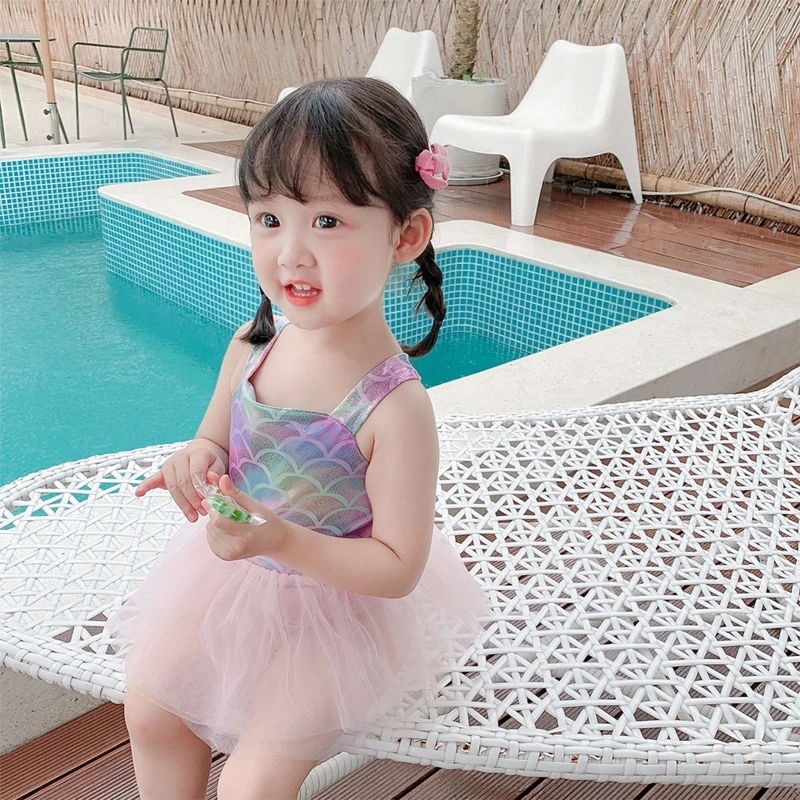 Милые кружевные Многослойные танкини бикини для девочек цельный купальный