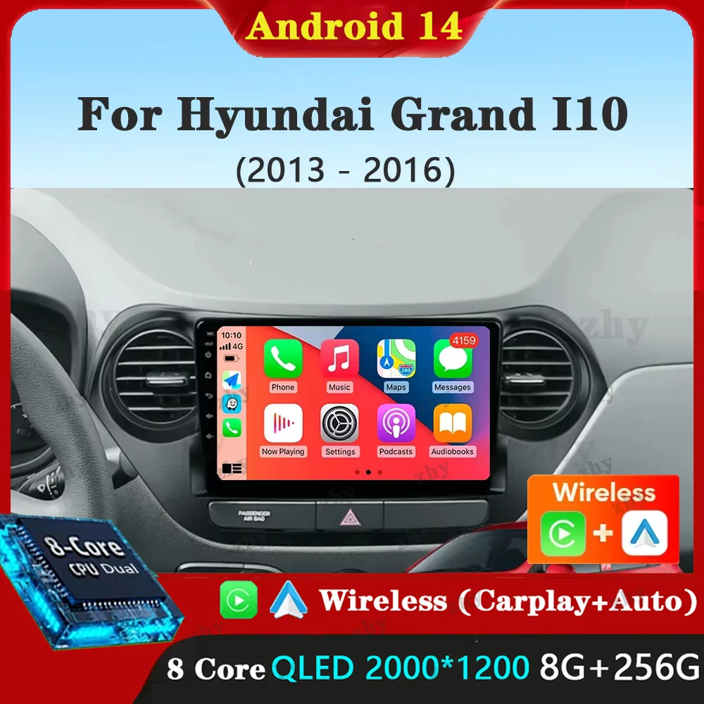 Android 14 Carplay Auto Car Radio For Hyundai Grand I10 2013 - 2016 Navigation GPS Multimedia Player Stereo video wifi+4G BT DVD